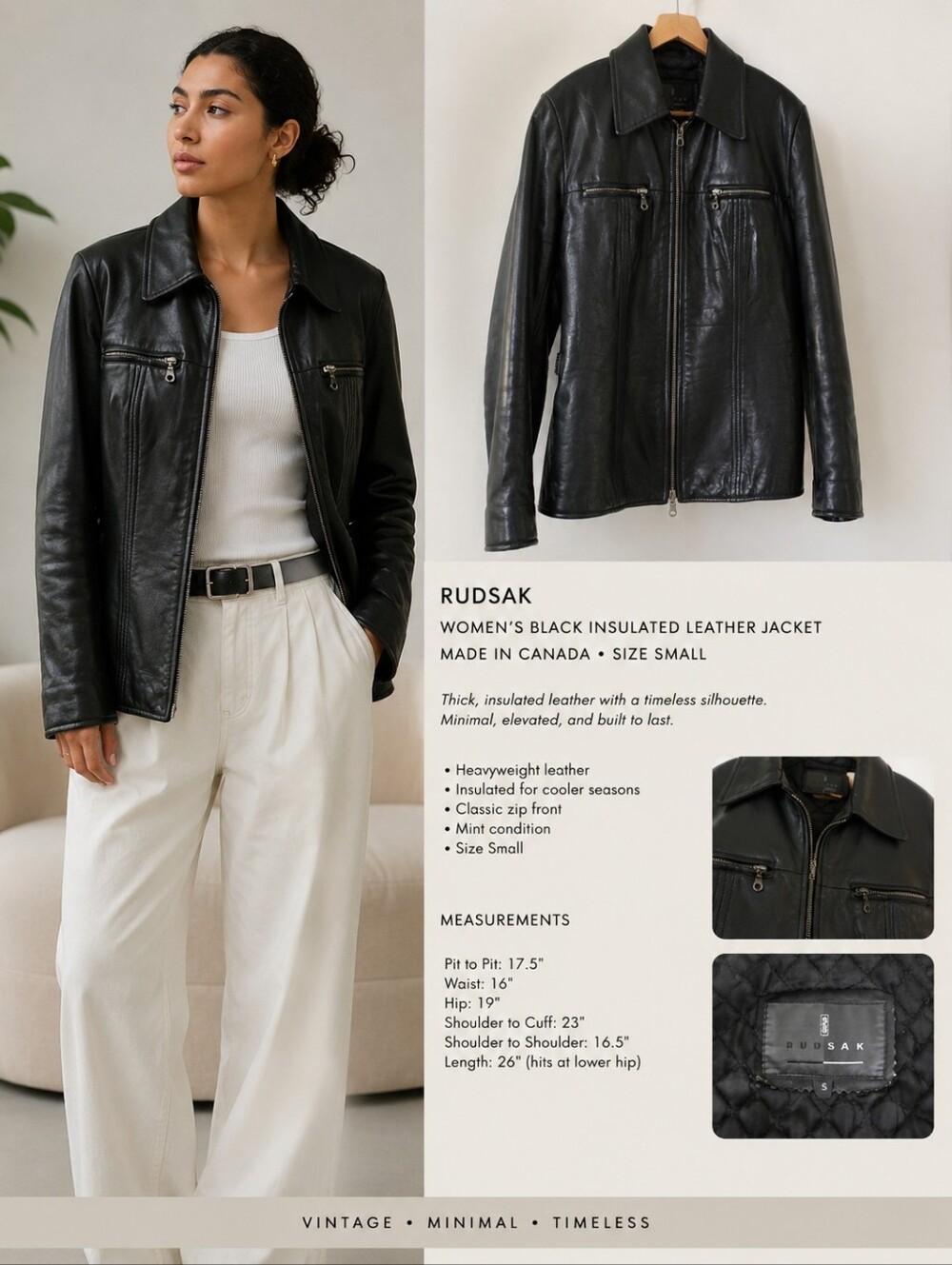 Rudsak Women's Black Insulated Leather Jacket Made In Canada Small - Picture 4 of 16